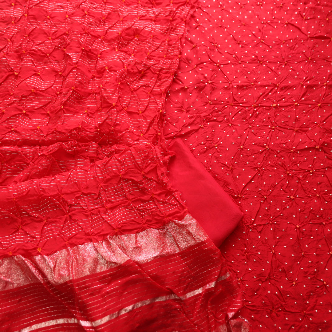 Naari Bride Red All Over Bandhej Work Crepe Silk Suit Set