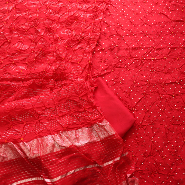Naari Bride Red All Over Bandhej Work Crepe Silk Suit Set