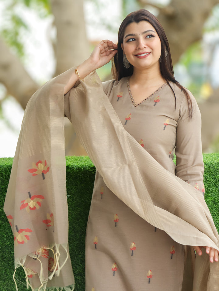 Samara Chiku V Neck Pichwai Print Chanderi 3 Piece Set