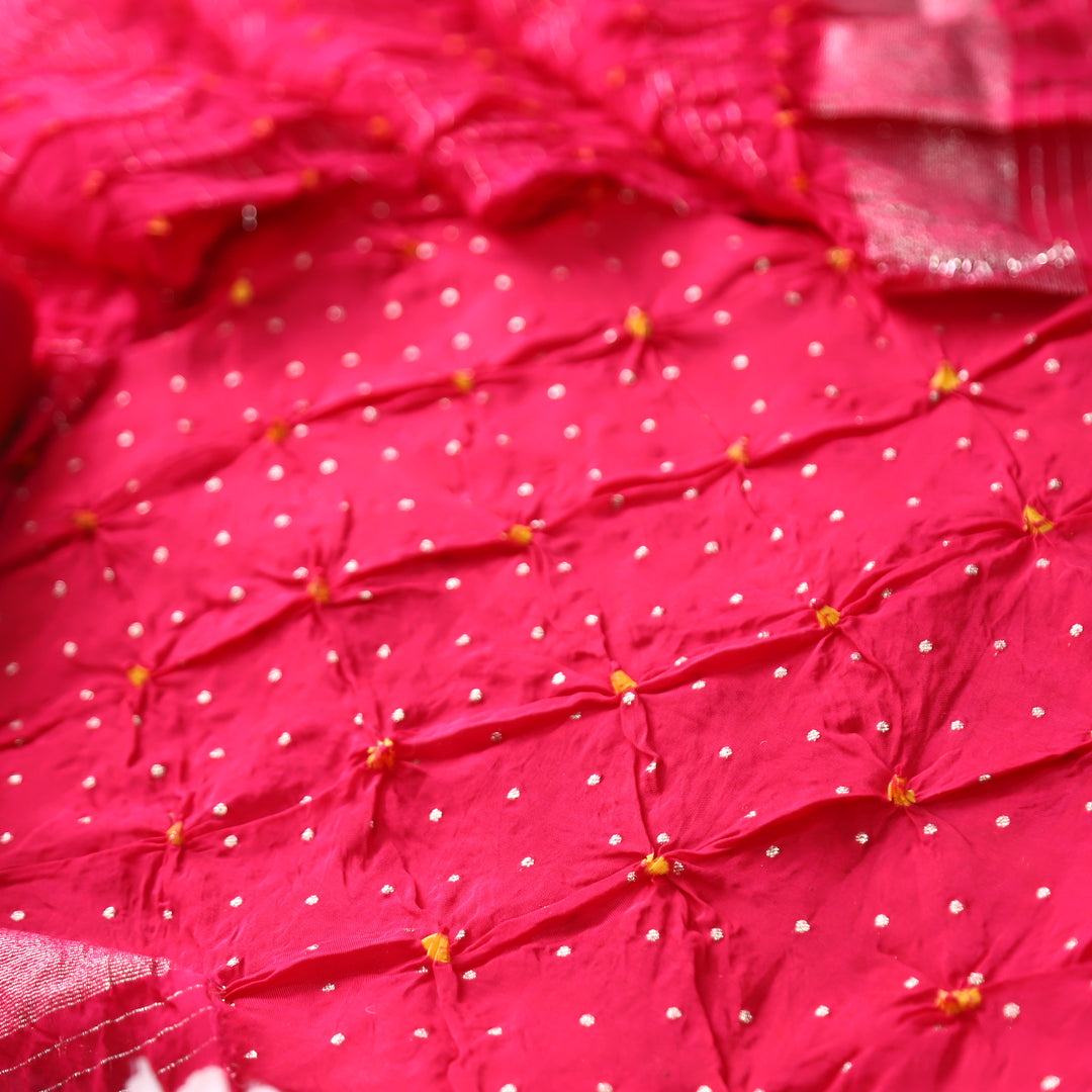Naari Barbie Pink All Over Bandhej Work Crepe Silk Suit Set