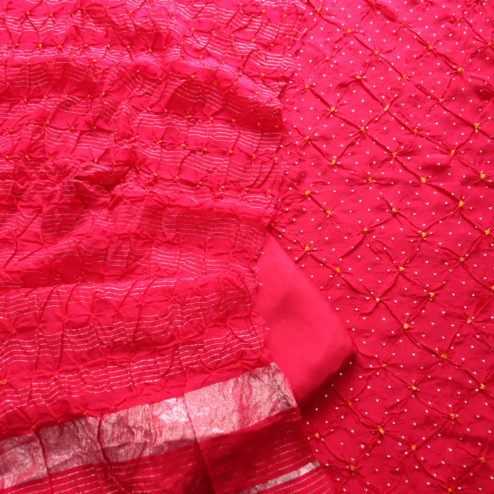 Naari Barbie Pink All Over Bandhej Work Crepe Silk Suit Set