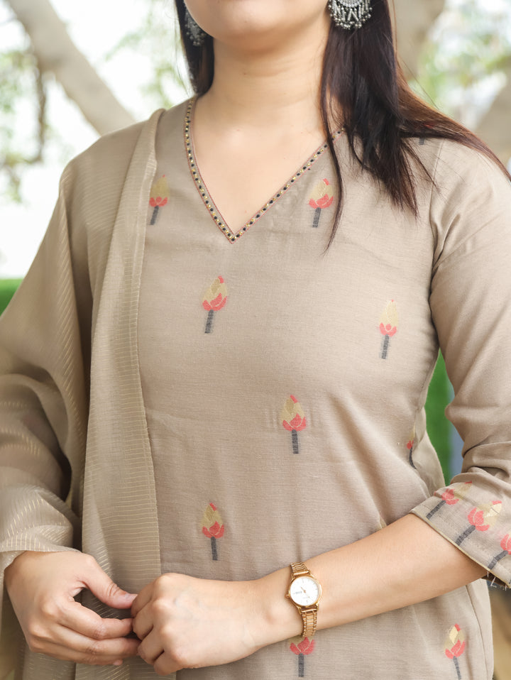 Samara Chiku V Neck Pichwai Print Chanderi 3 Piece Set
