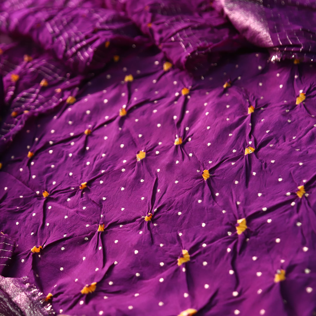 Naari Violet Purple All Over Bandhej Work Crepe Silk Suit Set