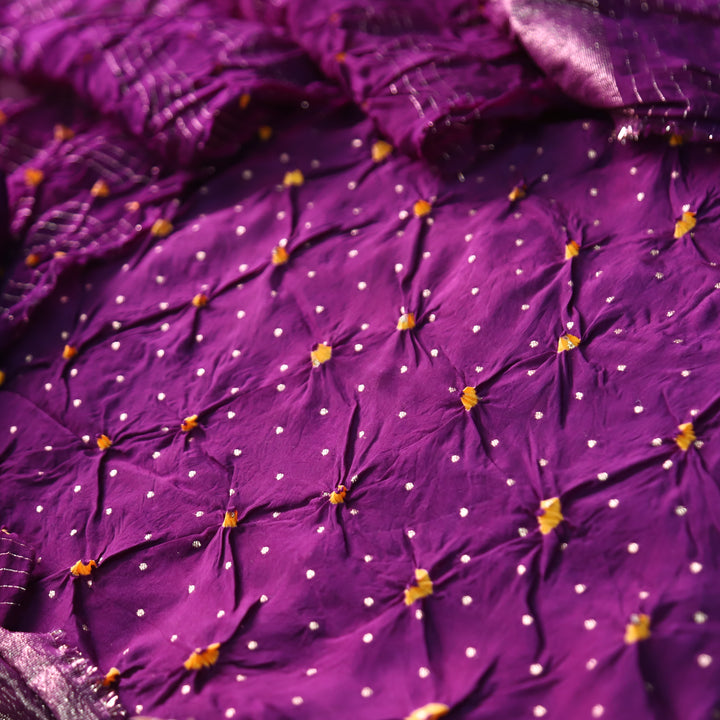Naari Violet Purple All Over Bandhej Work Crepe Silk Suit Set