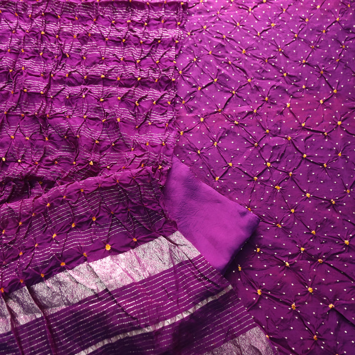 Naari Violet Purple All Over Bandhej Work Crepe Silk Suit Set