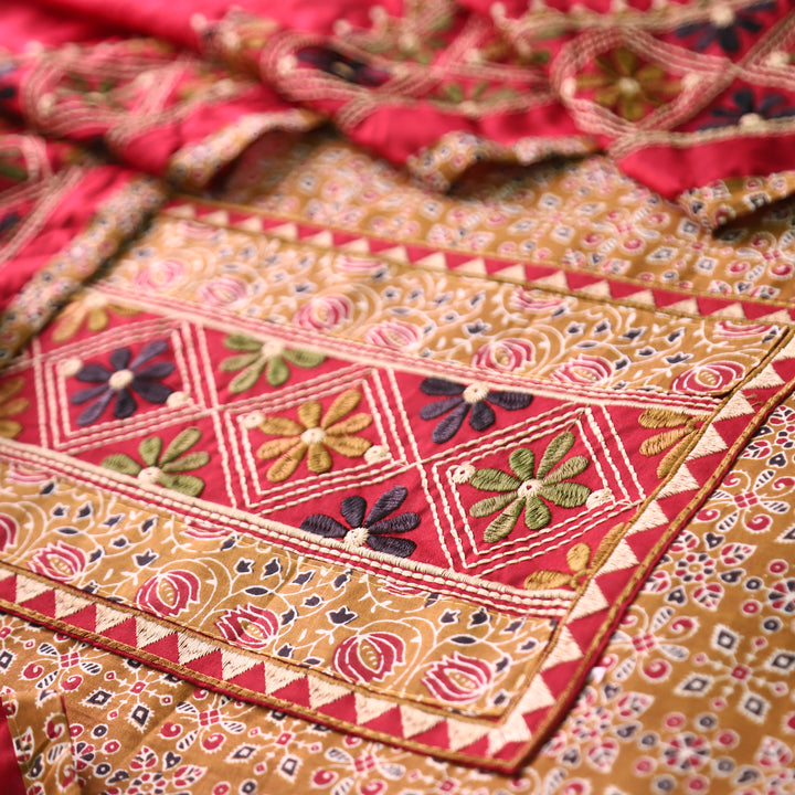 Naina Mustard Yellow Embroidered Neck Yoke with Ajrak Print Cotton Set