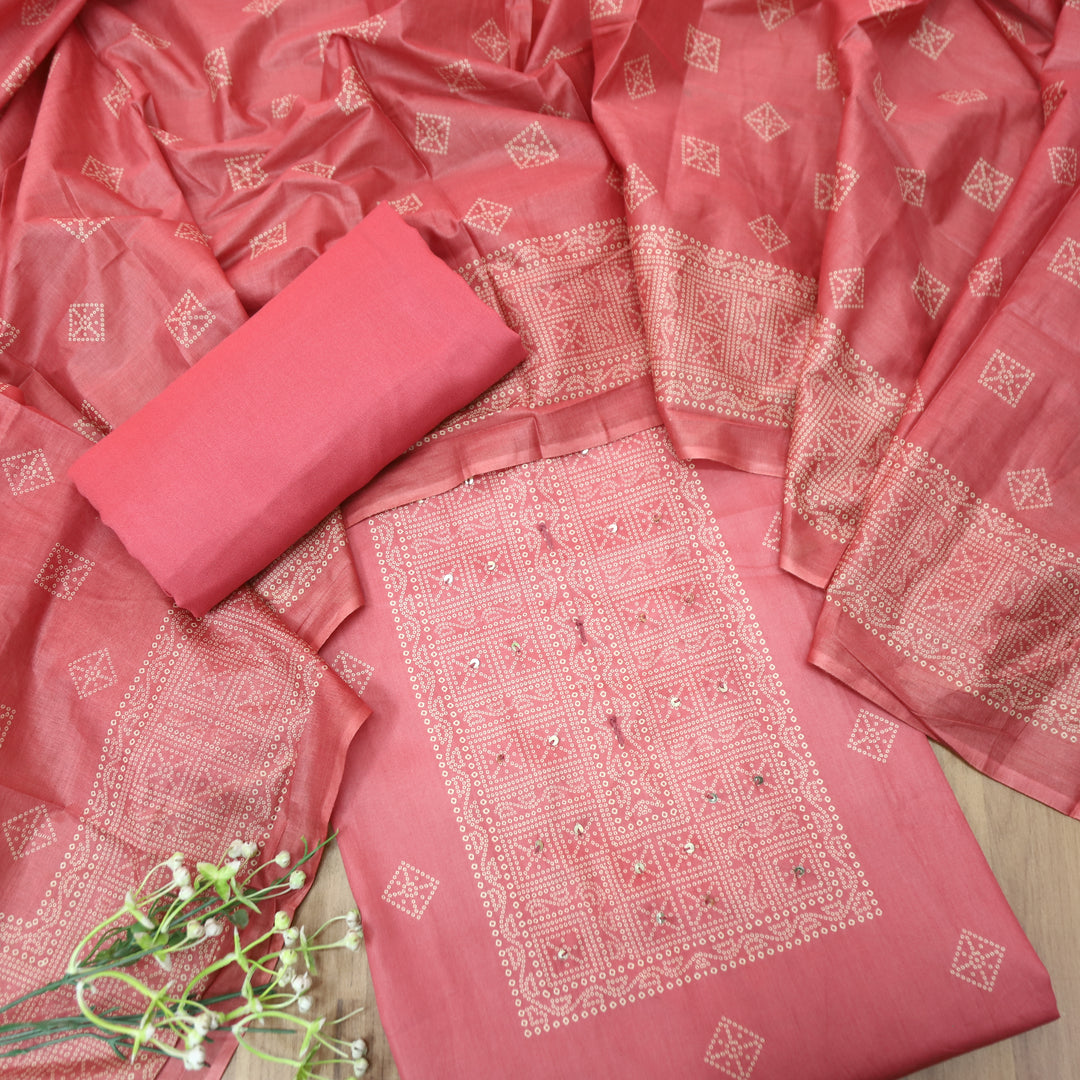 Riya Blush Pink Bandani Printed with Sequin Detailing Jam Cotton Set