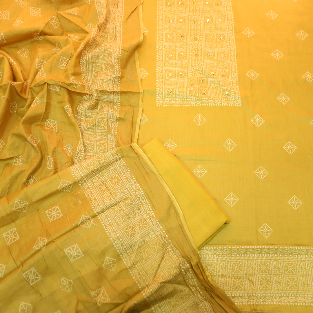 Riya Dijon Yellow Bandani Printed with Sequin Detailing Jam Cotton Set