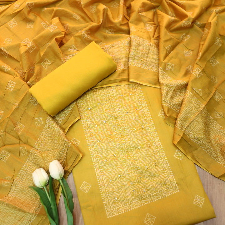 Riya Dijon Yellow Bandani Printed with Sequin Detailing Jam Cotton Set