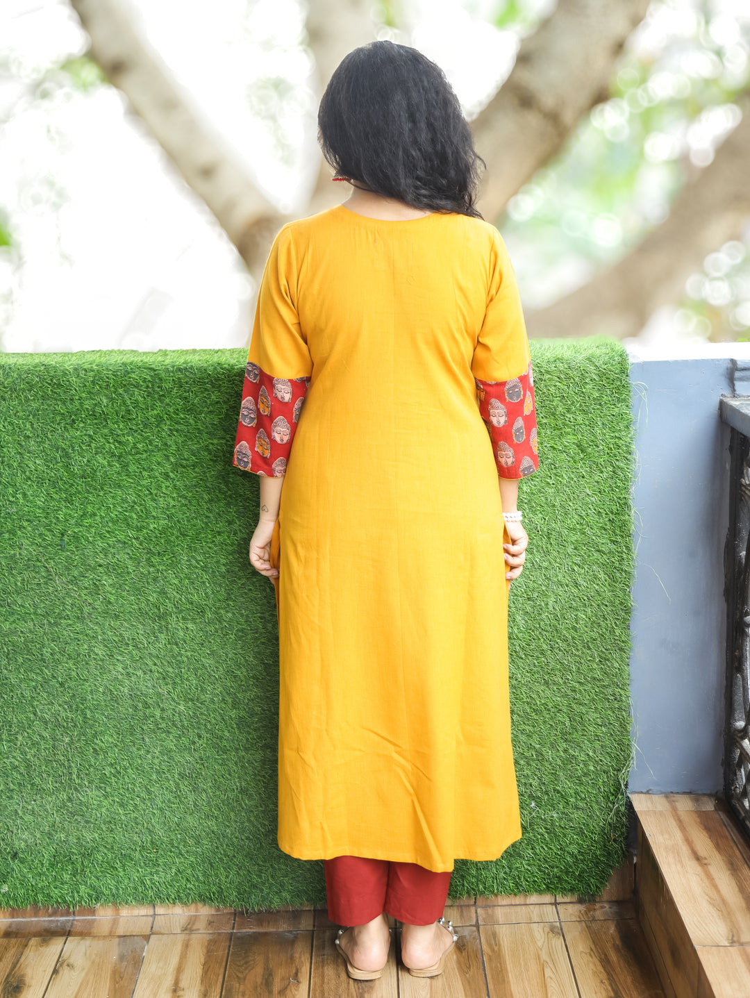 Lara Yellow Budda Yoke Panel Cotton Kurti