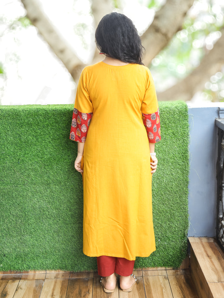 Lara Yellow Budda Yoke Panel Cotton Kurti