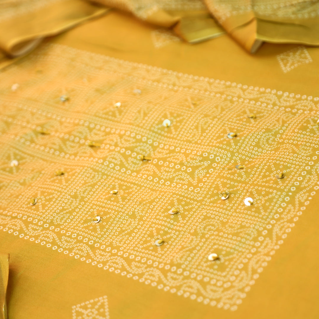 Riya Dijon Yellow Bandani Printed with Sequin Detailing Jam Cotton Set