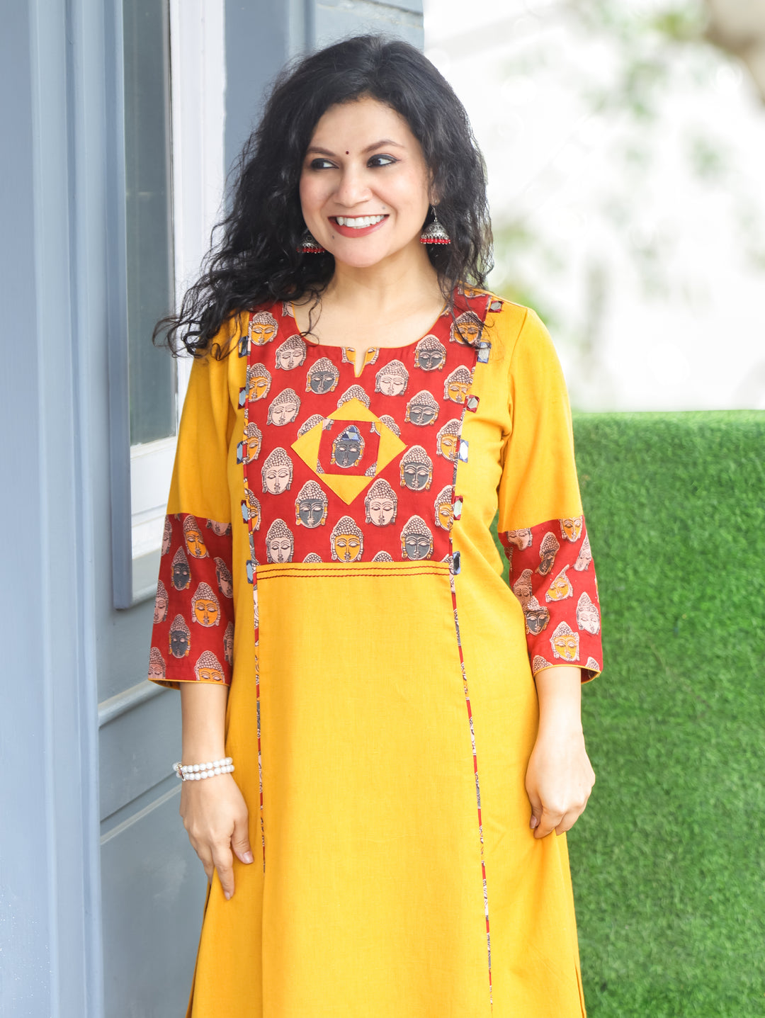 Lara Yellow Budda Yoke Panel Cotton Kurti