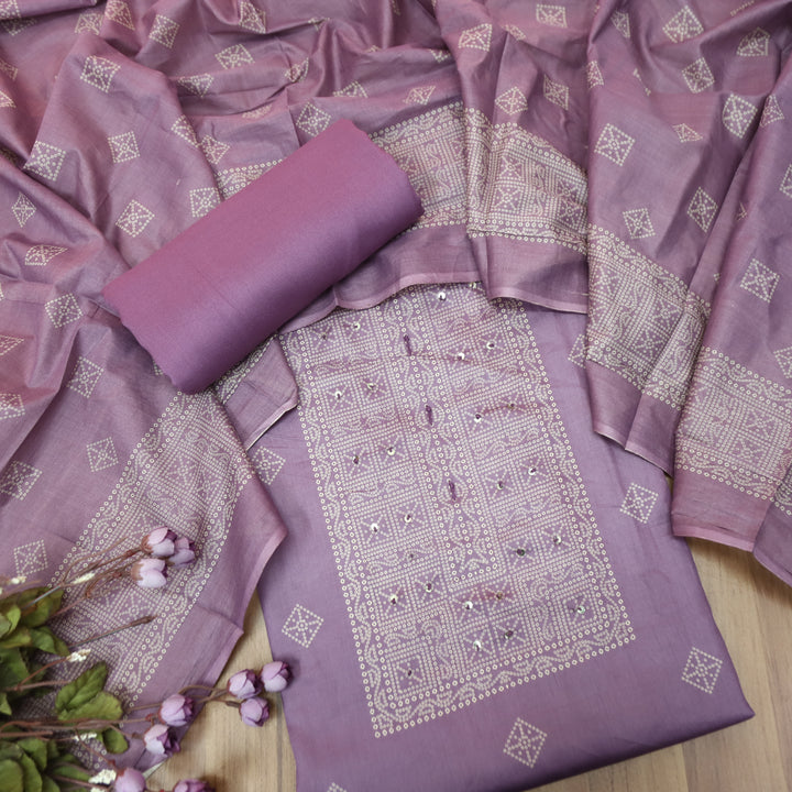 Riya Orchid Lavender Bandani Printed with Sequin Detailing Jam Cotton Set
