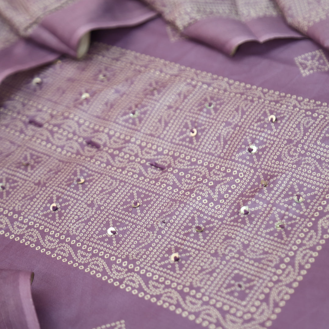 Riya Orchid Lavender Bandani Printed with Sequin Detailing Jam Cotton Set