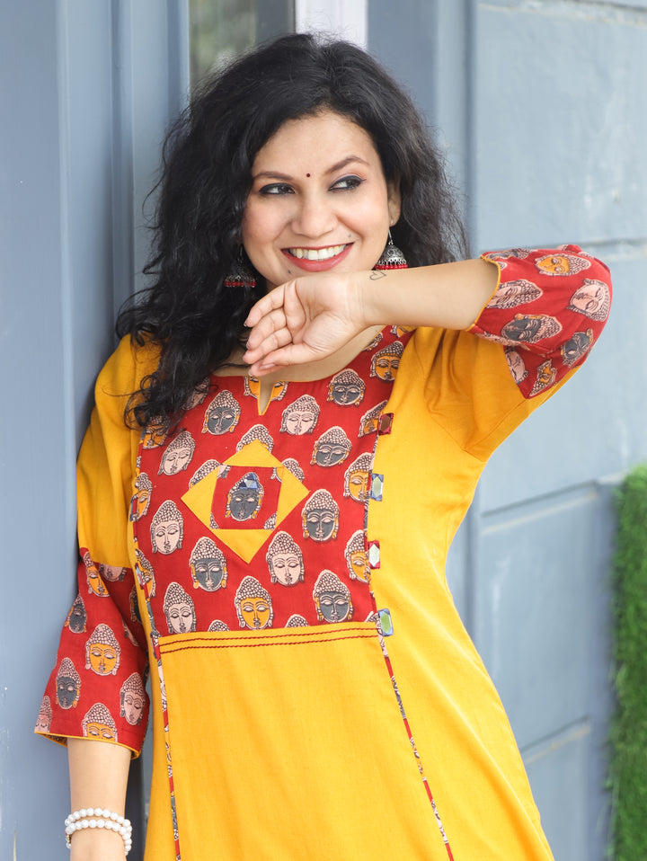 Lara Yellow Budda Yoke Panel Cotton Kurti