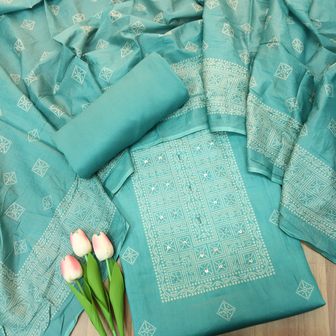 Riya Turq Aqua Bandani Printed with Sequin Detailing Jam Cotton Set