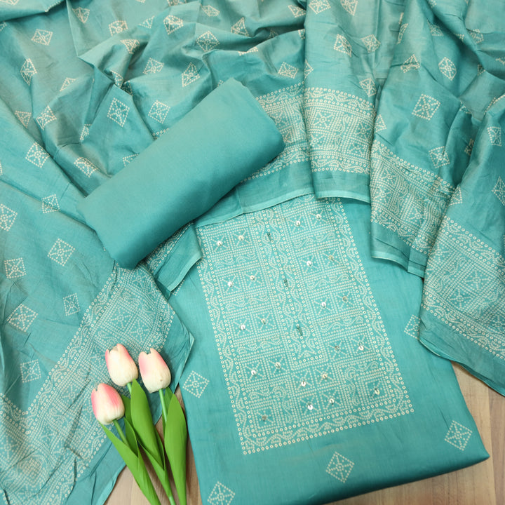 Riya Turq Aqua Bandani Printed with Sequin Detailing Jam Cotton Set