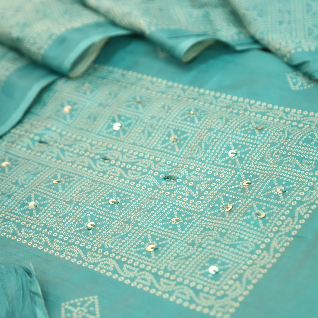 Riya Turq Aqua Bandani Printed with Sequin Detailing Jam Cotton Set