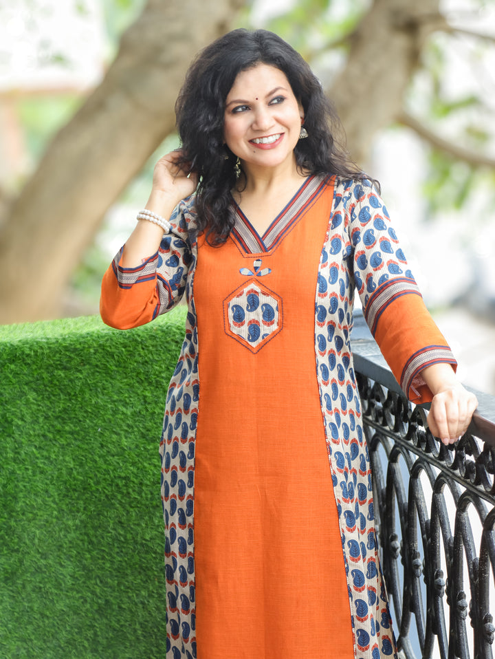 Adikriti Hazel Beige Panel Style Cotton Kurti