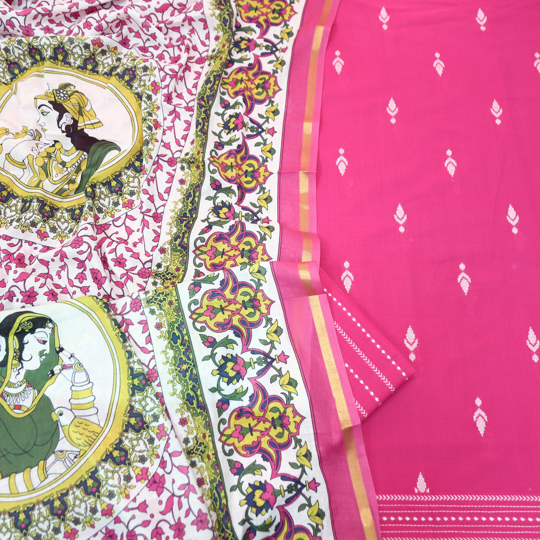Srishti Flamingo Pink Thread Woven South Cotton Set