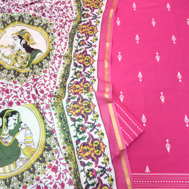 Srishti Flamingo Pink Thread Woven South Cotton Set
