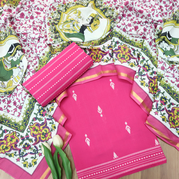 Srishti Flamingo Pink Thread Woven South Cotton Set