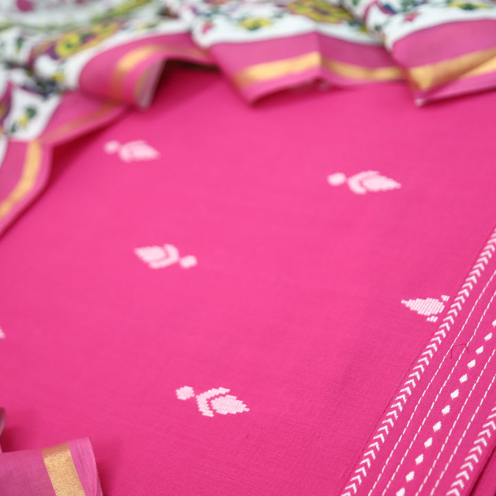 Srishti Flamingo Pink Thread Woven South Cotton Set