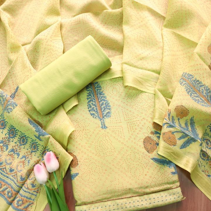 Mohak Mint Green All Over Floral Printed Mul Chanderi Set