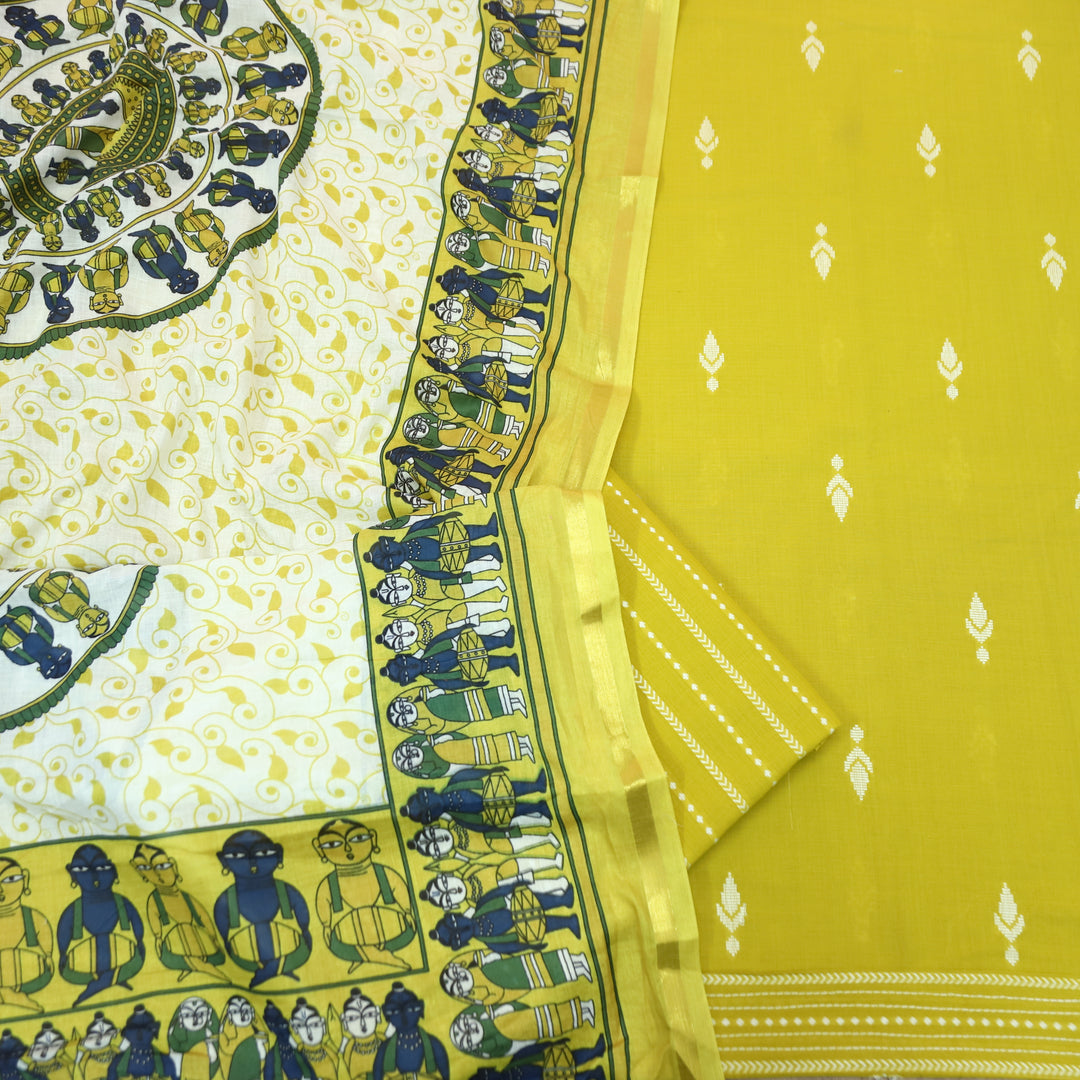 Srishti Lemon Yellow Thread Woven South Cotton Set