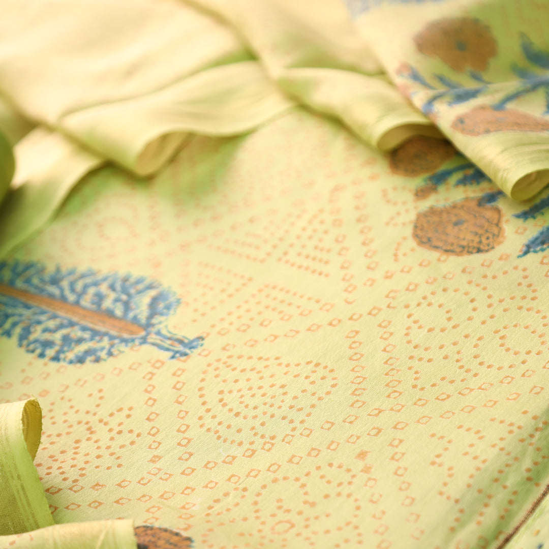 Mohak Mint Green All Over Floral Printed Mul Chanderi Set