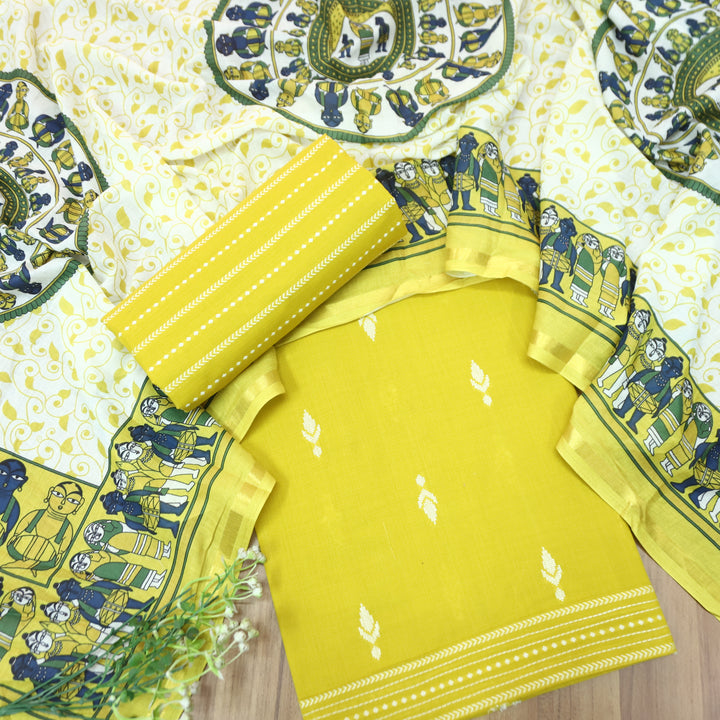 Srishti Lemon Yellow Thread Woven South Cotton Set