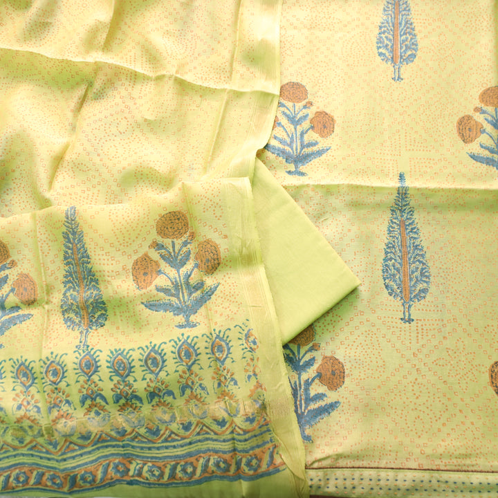 Mohak Mint Green All Over Floral Printed Mul Chanderi Set