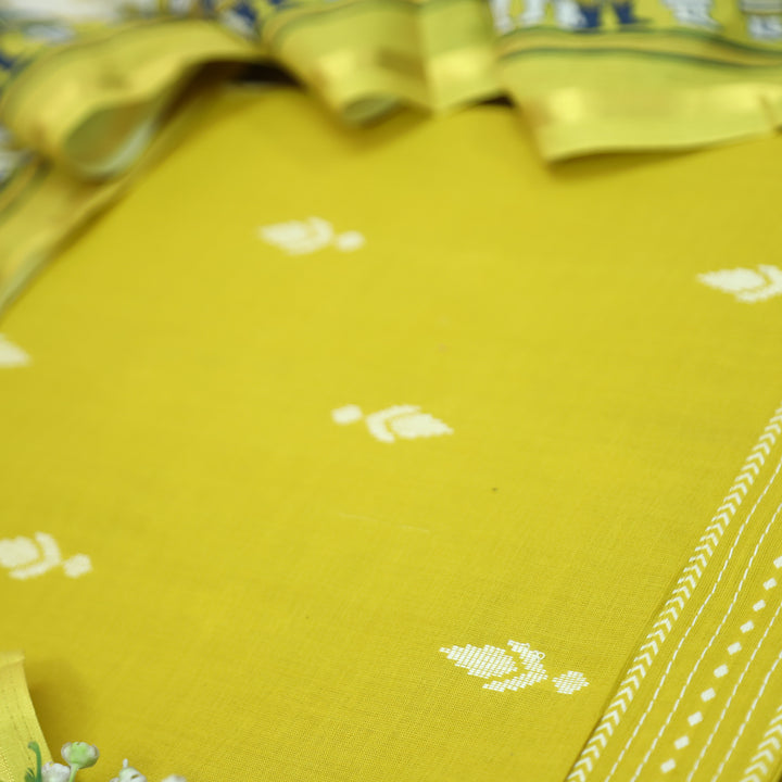 Srishti Lemon Yellow Thread Woven South Cotton Set