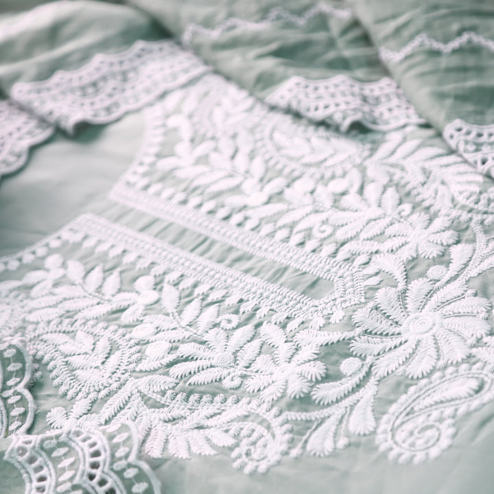 Apurva Castleton Sage Chikankari inspired Thread Neck Work Cotton Suit Set