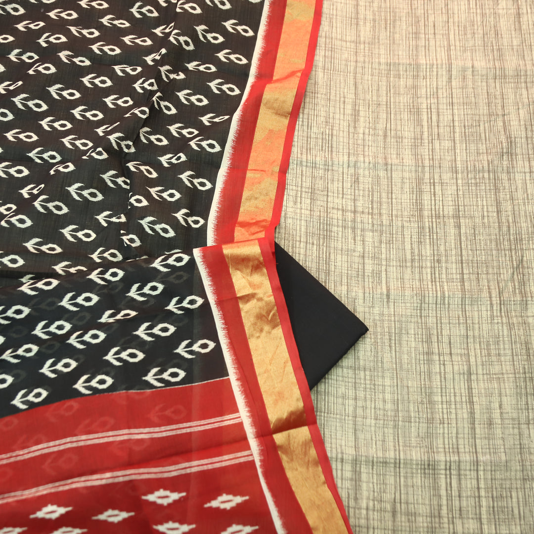 Bahara Beige with Printed Hem Cotton top with Black Bottom Suit Set D3