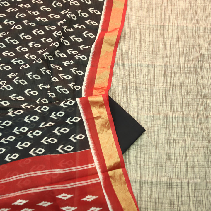 Bahara Beige with Printed Hem Cotton top with Black Bottom Suit Set D3