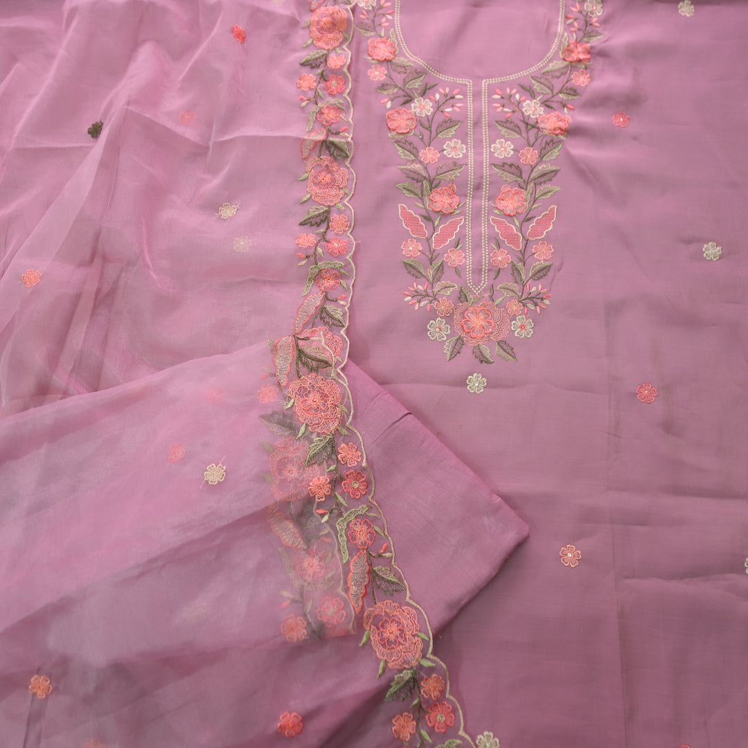 Hoor Lilac Mauve All Over Thread Embroidered Neck Work in Modal Suit Set
