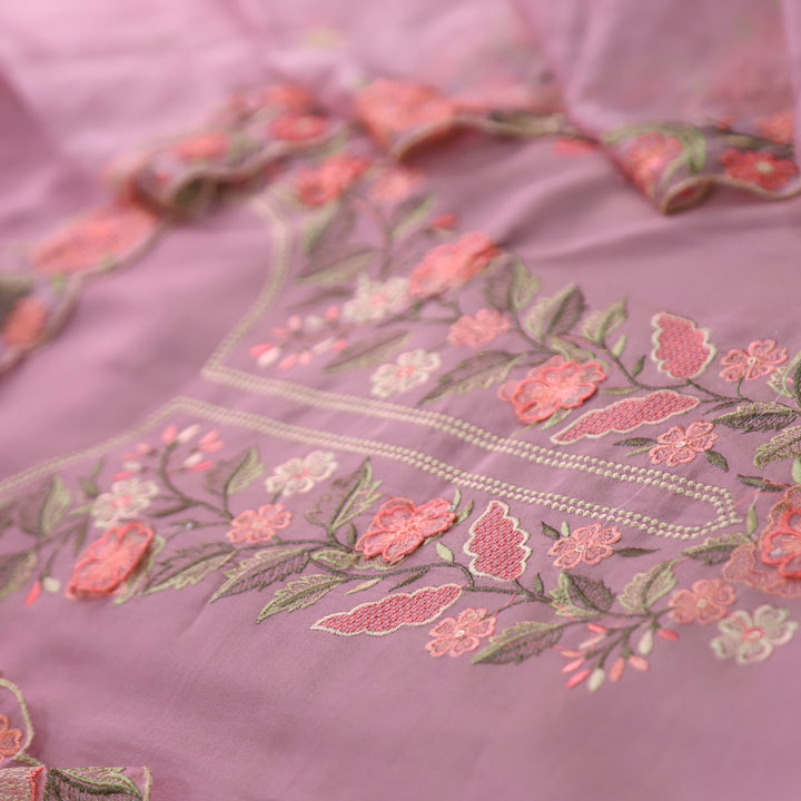 Hoor Lilac Mauve All Over Thread Embroidered Neck Work in Modal Suit Set