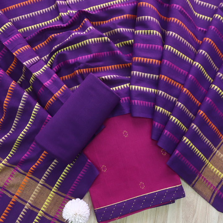 Madhubala Orchid Purple All Over Thread Weaved Handloom Cotton Suit Set