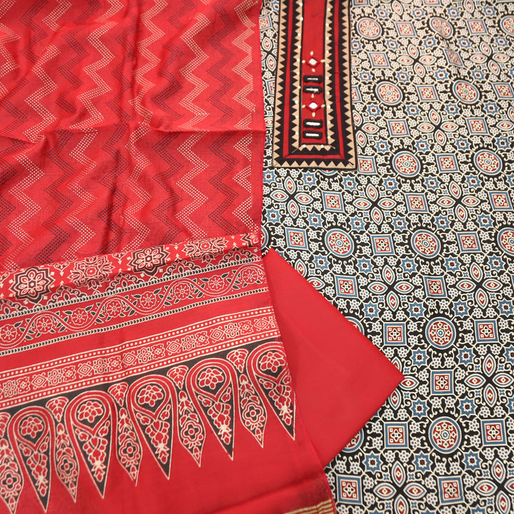 Mira Ebony Black Mirror Patch Ajrak Print Cotton Rayon Suit Set
