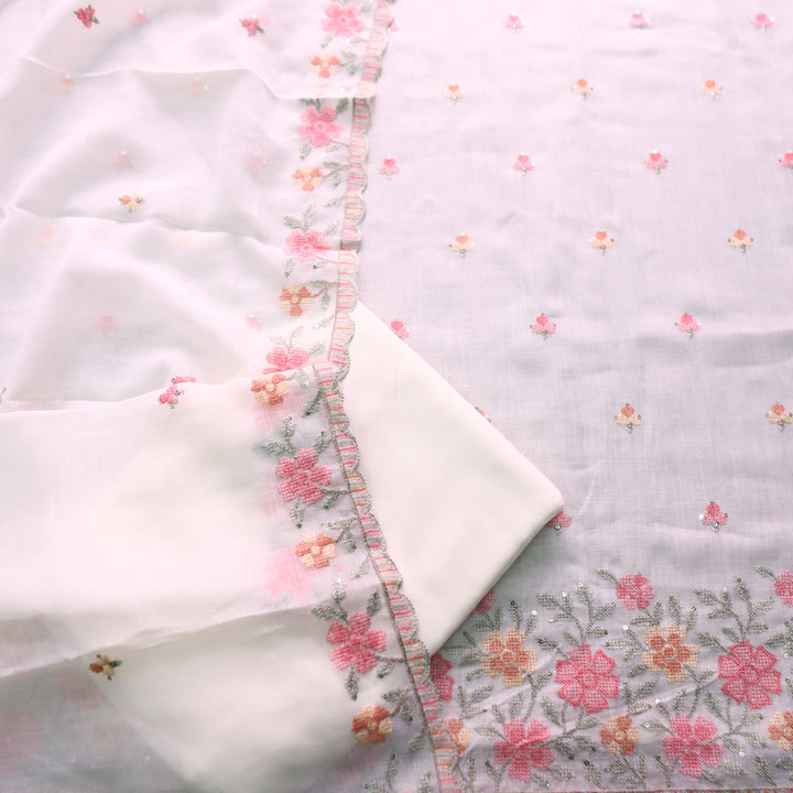 Kashvi Shell White Cross-Stitch Hemline Cotton Linen Set