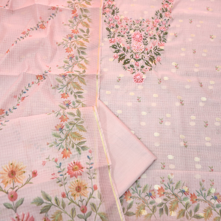 Mahiya Candy Pink Floral Print with French Knot Kota Doriya Suit Set