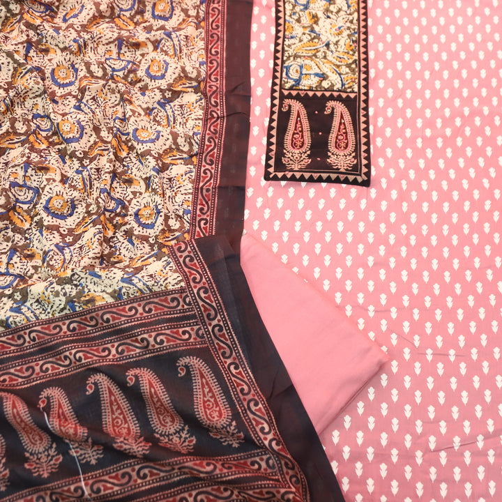 Ada Candy Pink Kalamkari Yoke with French Knot Printed Jam Cotton Set