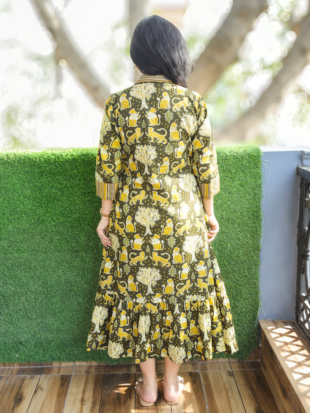 Vacay Series Green Button Down Printed Cotton Dress