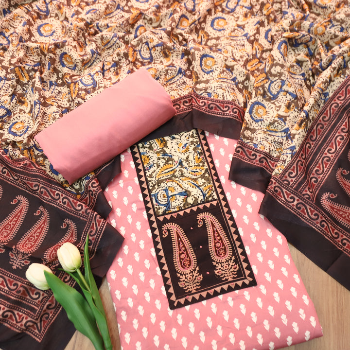 Ada Candy Pink Kalamkari Yoke with French Knot Printed Jam Cotton Set
