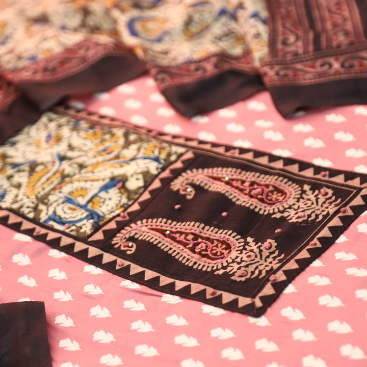 Ada Candy Pink Kalamkari Yoke with French Knot Printed Jam Cotton Set