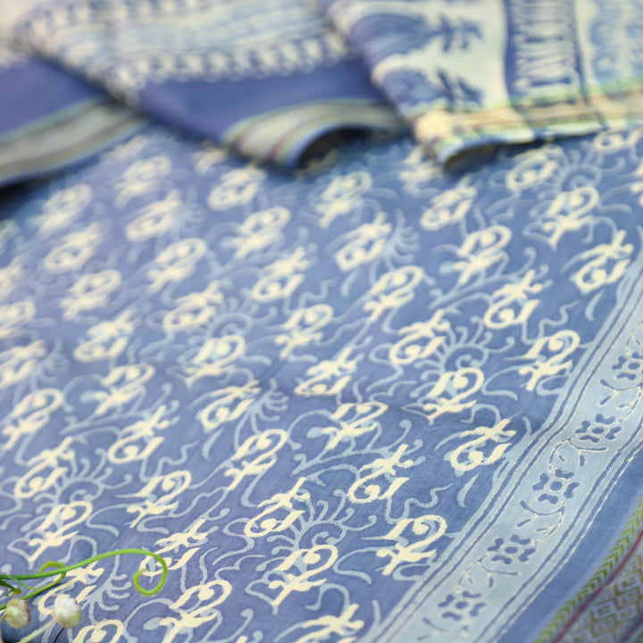 Anshima Stone Blue All Over Digital Self Printed Cotton Suit Set