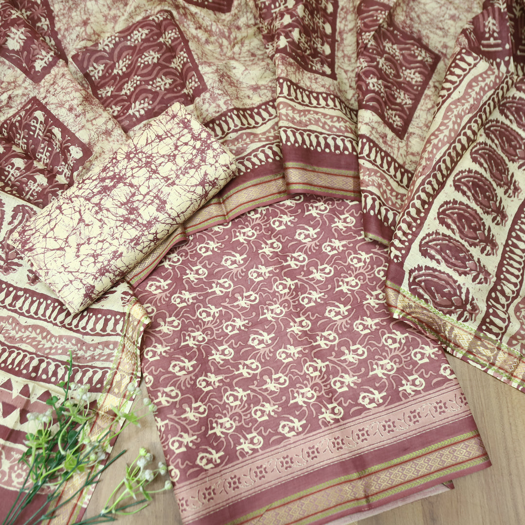 Anshima Burgundy Wine All Over Digital Self Printed Cotton Suit Set