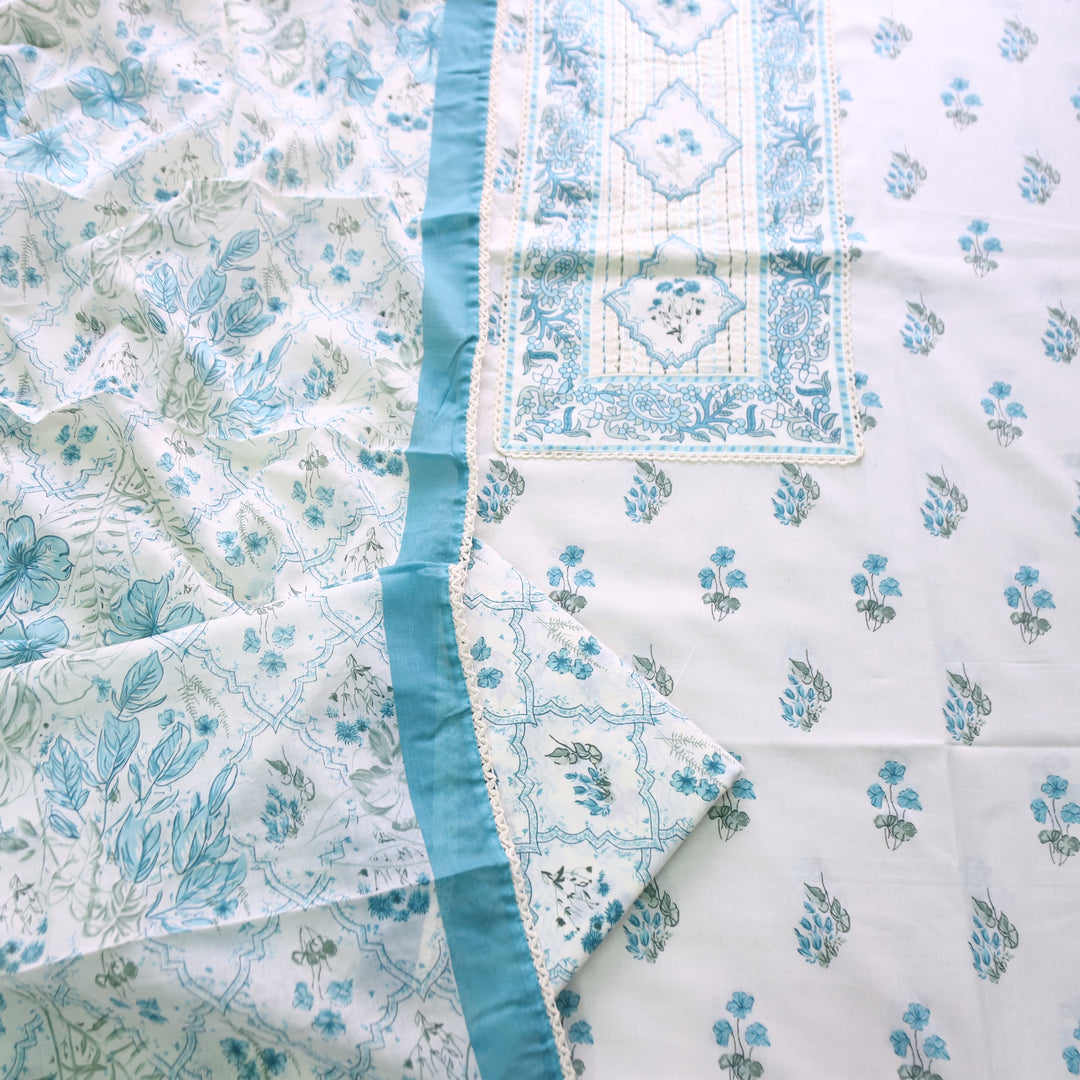 Aashna Cream Beige Embroidered Floral Printed Cotton Set